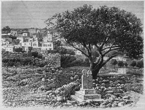 Vista de Safed, da Síria hoje. Viajar para a Fenícia, o Líbano e a Judéia. 1875-1880 de Louis Charles Emile Lortet, 1884 (gravura do bw) de French School