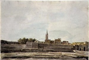 Vista de uma paisagem urbana no sul da França, c.1800 (aguarela sobre papel) de French School