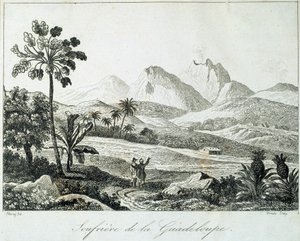 Vista de um soufriere em Guadalupe. Gravura do século XIX. Chartres, Musee des Beaux Arts de French School