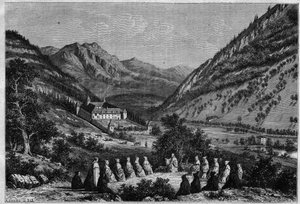 Vista da Abadia de Tamie em Savoy (Comunidade Cisterciense). de French School