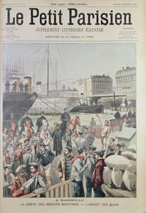 Vista das docas em Marselha durante a Maritime Strike, da capa do Le Petit Parisien, 21 de dezembro de 1902 de French School