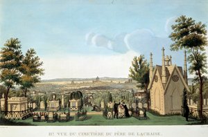 Vista do cemitério Pere Lachaise em Paris. Litografia anónima do século XIX. Coleção privada. de French School