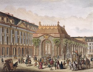 Vista da Place de Louis le Grand, com um dos quartos construídos para a ocasião do casamento de Monseigneur le Dauphin (detalhe de 101866) (gravura a cores) de French School