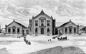 Vista das Escolas e do Teatro, Familistery of Guise, da Solutions Sociales de Jean-Baptiste Andre Godin (1817-88), Paris, 1871 de French School