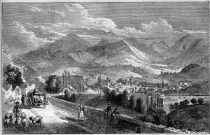 Vista da cidade de Chambéry, tirada da estrada para Aix. Sabóia (73) de French School