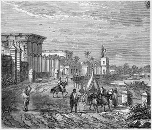 Vista da cidade de Chandernagor, Índia de French School