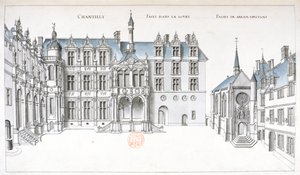 Vista do pátio e da capela em Chantilly (caneta, tinta e wc no papel) de French School