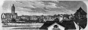 Vista do distrito da cidade de Kastrich, em Mainz (Alemanha), antes da explosão do barril de pólvora em 1857. A partir de uma fotografia. Gravura em "Le Monde Illustré" n°36 de 19 de Dezembro de 1857. de French School