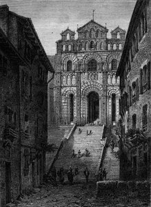 Vista da fachada da Cathedrale Notre Dame du Puy en Velay (Puy-en-Velay), Haute Loire (43) de French School