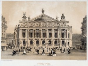 Vista da fachada da Ópera Garnier em Paris com vista para o Boulevard des Capucines. Da aquarela de Paris do século XIX, Musee Carnavalet de French School