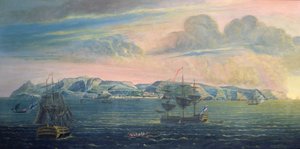 Vista da ilha de Santa Helena, c.1820 (wc e guache sobre papel) (ver também 182638) de French School