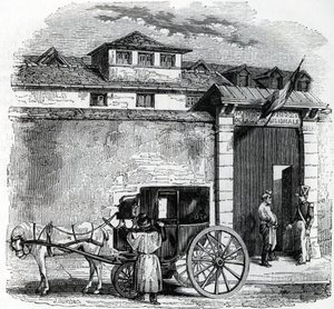 Vista da antiga casa de detenção da Guarda Nacional conhecida como Hotel des Beans em Paris (prisão de jardim nacional em Paris) de French School