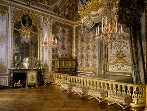 Vista do quarto da rainha de França Maria Antonieta de Habsburgo Lorena (1755-1793). Versalhes, museu do castelo de French School