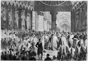 Visita de Napoleão III (1808-1873) e da Impressora Eugenie (1826-1920) a Reims de French School