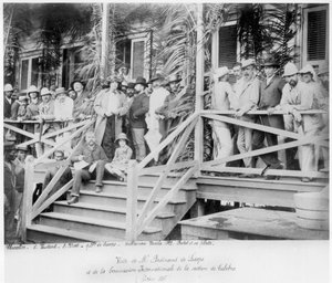 Visita do Vicomte Ferdinand de Lesseps (1805-94) e da Comissão Internacional da Seção Bulebra do Canal do Panamá, 1886 de French School