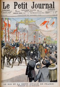 Visita do Rei e Rainha da Itália à França. Visita do Rei e Rainha da Itália à França. Promenade nas avenidas com Le President of the French Republic Emile Loubet - Ilustração para Le petit Journal, 25 de Outubro de 1903 - Victor Emmanuel III (Victor-Emma de French School