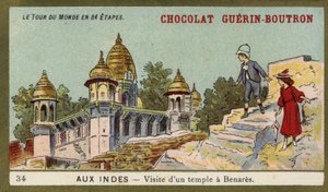 Visita a um templo em Benares, Índia (chromolitho) de French School