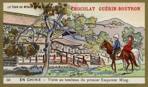 Visita ao túmulo do primeiro imperador Ming, China (chromolitho) de French School