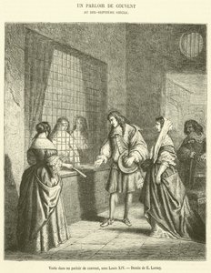 Visita a uma sala de convento sob Louis XIV (gravura) de French School