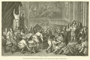 Visita de Luís XIV à fábrica de Gobelins, em 1677 (gravura) de French School