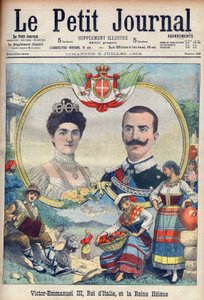Vittorio Emanuele III di Savoia e Elena di Savoia - Rei Victor Emmanuel III e Rainha Elena da Itália. Victor Emmanuel III, Rei de Itália, e Rainha Helena. Ilustração para Le petit Journal, 5 de Julho de 1903. de French School
