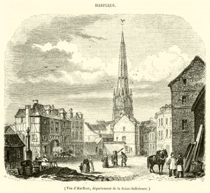Vista de Harfleur, departamento de Seine-Inferieure (gravura) de French School