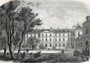 “Vista do" Hôpital de la Pietie em Paris " de French School