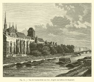 Vista do larcheveche em 1751; de uma pintura de Raguenet de French School