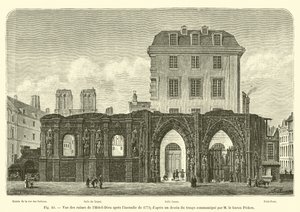 Vista das ruínas do Hotel Dieu após o incêndio de 1772; a partir de um desenho do tempo comunicado pelo Barão Pichon de French School
