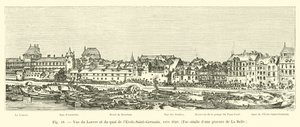 Vista do Louvre e do Quai de l&39;Ecole-Saint-Germain, por volta de 1640, Fac-símile de uma gravura de La Belle de French School