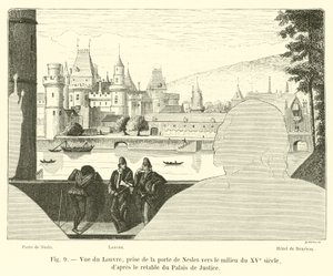 Vista do Louvre, tirada da Porte de Nesles em meados do século XV, a partir do retábulo do Palais de Justice de French School