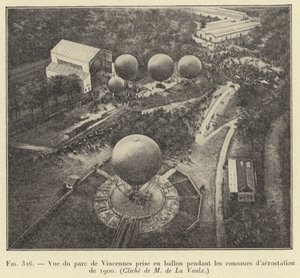 Vista do parque de Vincennes tomada por balão durante o concurso de aerossol de 1900 de French School