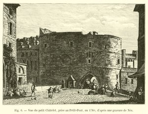 Vista do pequeno Châtelet, tomado no Petit-Pont, em 1780; depois de uma gravura de Nee de French School