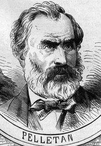 Guerra de 1870 - Governo da Defesa Nacional: retrato de Eugene Pelletan (1813-1884), membro do governo provisório de 1870. Gravura no "Le Monde Illustré" n°706 de 22 de outubro de French School