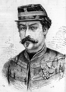 Guerra de 1870: retrato de Leon Franchetti (1834-1870), soldado francês, comandante dos Escoteiros do Sena. Gravura em "Le Monde Illustré" n°714 de 17 de dezembro de 1870. de French School