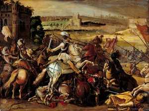 Guerra da religião: "Henri IV na Batalha de Arques (21 de Setembro de French School