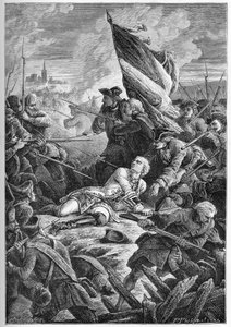 Guerra da Sucessão Polaca (1733-1738) - A morte de Louis Robert Hippolyte de Brehan, Conde de Plelo (1699-1734) antes de Dantzig, 27 de maio de French School