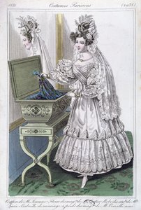 Vestido de noiva, placa de moda de Parisiens, 1831 de French School