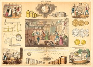 Pesos e medidas (gravura colorida) de French School