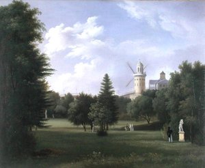 Moinho de vento no Folie-Beaujon em Paris, c.1830 (óleo sobre tela) de French School