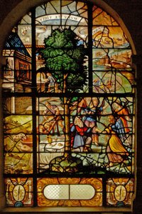 Window Charnier-13 retratando Abraham sendo visitado por 3 anjos de French School