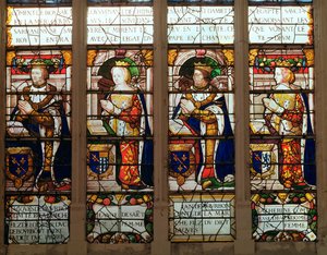 Janela retratando Jacques de Bourbon (1315-61) Conde de março, Jeanne de Châtillon-Saint-Pol (d.1371) João I de Bourbon (1361-94) e Catarina, condessa de Vendome de French School
