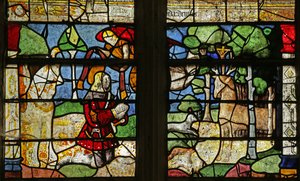 Janela representando Saint Hubert e o veado (vitral) de French School