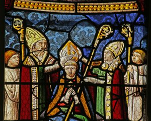 Janela que representa São Nicolau tornando-se Bispo de Myra (vitral) de French School