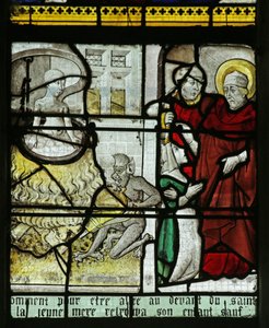 Janela retratando São Nicolau salvando uma criança de ser cozida viva, 1460-70 de French School