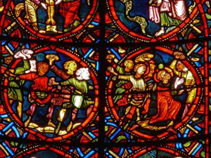 Janela, descrevendo, st. Stephen, sendo, apedrejado, para, morte de French School