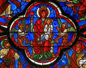 Janela retratando a Virgem segurando Cristo em seu joelho e uma rosa em sua mão direita (detalhe de 347113) de French School