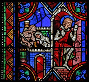 Janela w06 representando St Julian de Brioude história - St Ferreol, um amigo de Julien, que morreu durante as perseguições de Diocleciano, escapa de French School