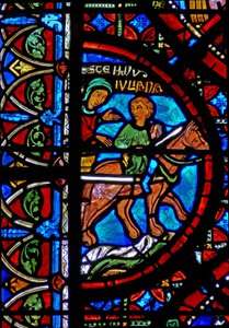 Janela w15 retratando a história das relíquias de St Stephens: as relíquias são levadas para Constantinopla de French School