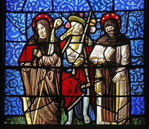 Janela w20 representando St Dominic e São Francisco com um chevalier segurando uma espada de French School
